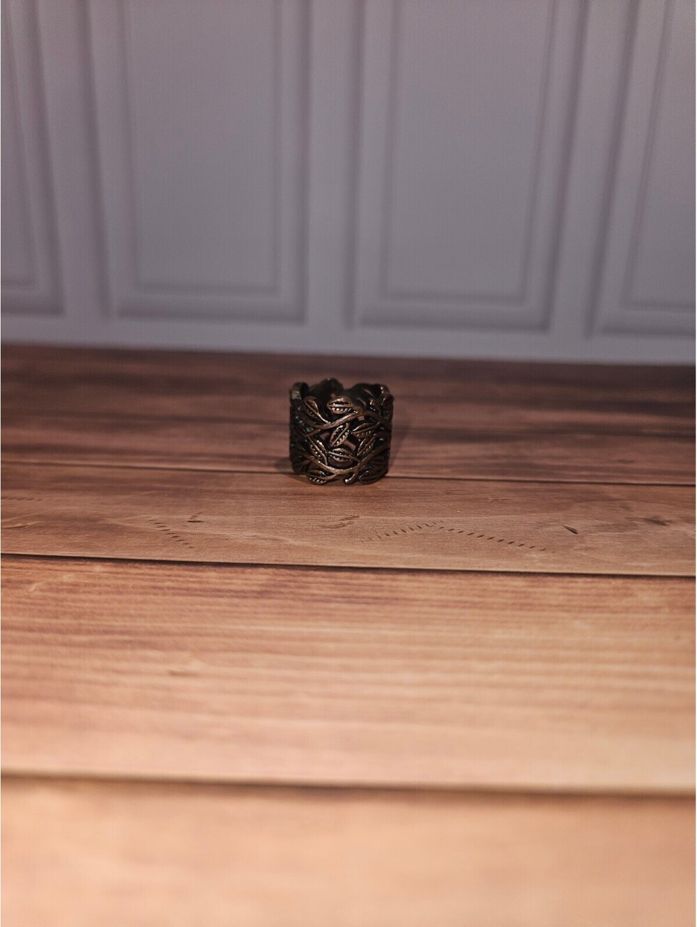 Vintage Wide Band Floral Pattern Ring in Antique Bronze Tone